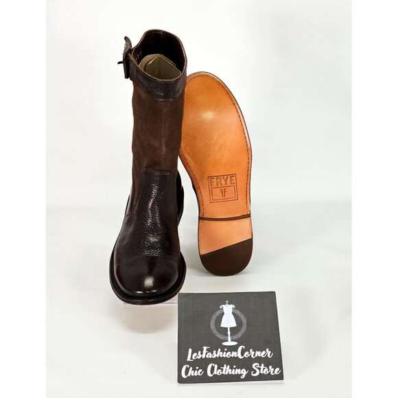 NWOB FRYE Women's Brown Leather/Canvas Shaft Buckle Ankle Boots Size 5.5 1888 - Picture 5 of 14